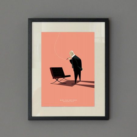 Ilustración Mies van der Rohe y silla Barcelona